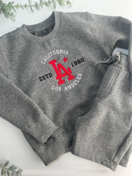 LA California Kids Embroidered Sweatshirt and Short Set | Kids Two Piece